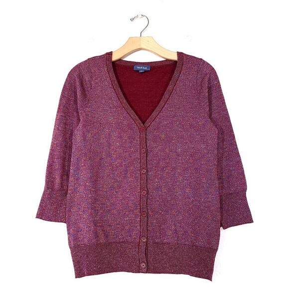 NEW Modcloth Charter School Metallic Button Down Cardigan Sweater Burgundy Small - Picture 1 of 9